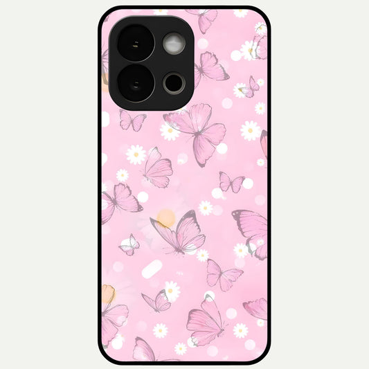  Blush Butterfly Garden Glass Case For OnePlus 13S back cover – full design glossy printed glass finish