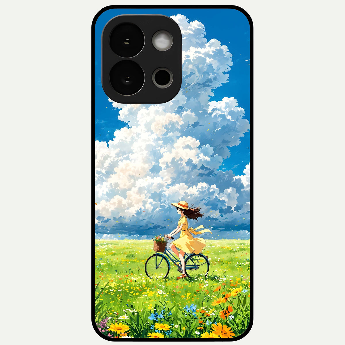  Breezy Meadow Ride Glass Case For OnePlus 13S back cover – full design glossy printed glass finish