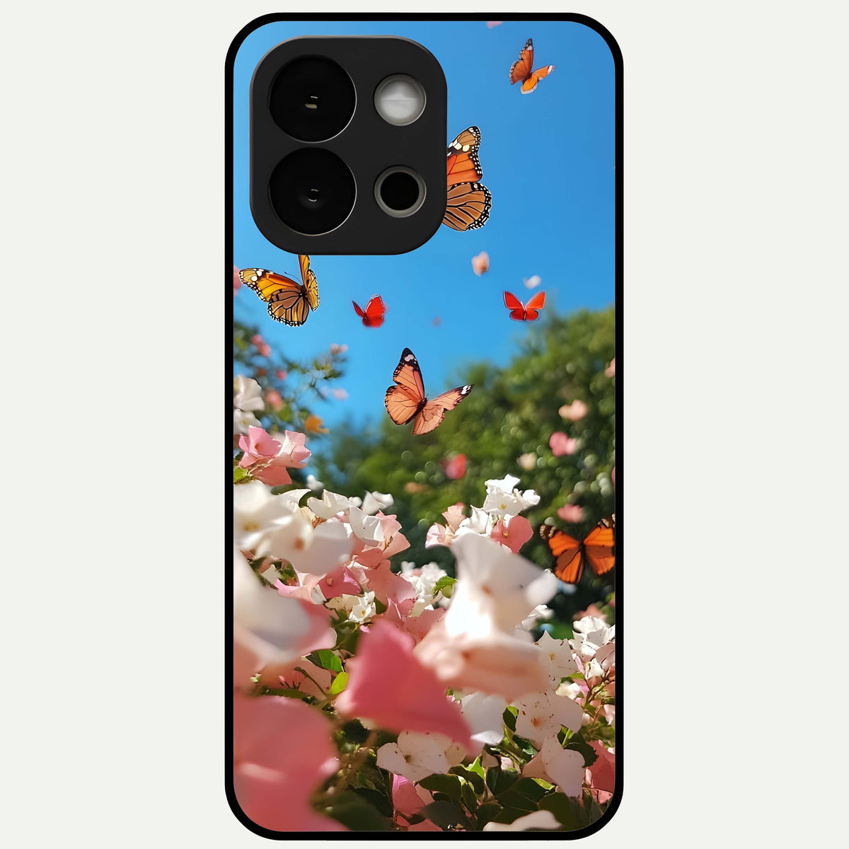  Butterflies In Bloom Sky Glass Case For OnePlus 13S back cover – full design glossy printed glass finish