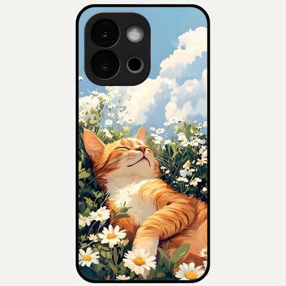  Cat And Flowers View Glass Case For OnePlus 13S back cover – full design glossy printed glass finish