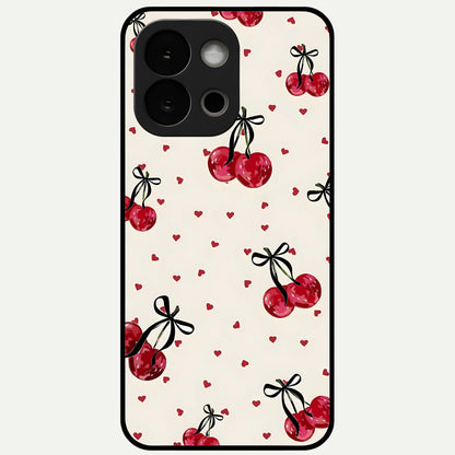  Cherry Heart Bow Glass Case For OnePlus 13S back cover – full design glossy printed glass finish