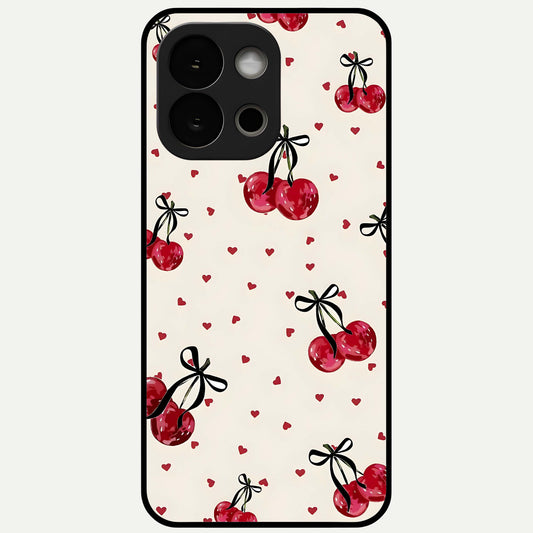  Cherry Heart Bow Glass Case For OnePlus 13S back cover – full design glossy printed glass finish