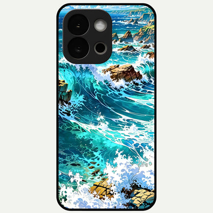  Coastal Blue Waves Glass Case For OnePlus 13S back cover – full design glossy printed glass finish