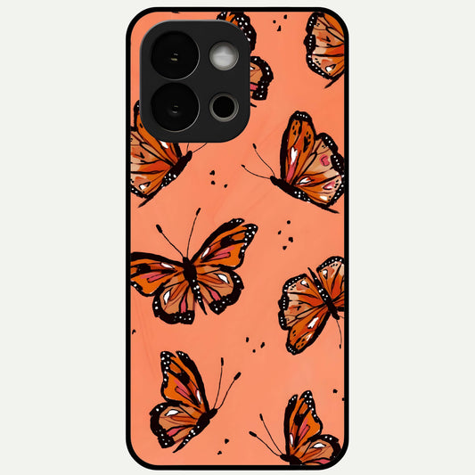 Coral Wing Butterfly Glass Case For OnePlus 13S back cover – full design glossy printed glass finish