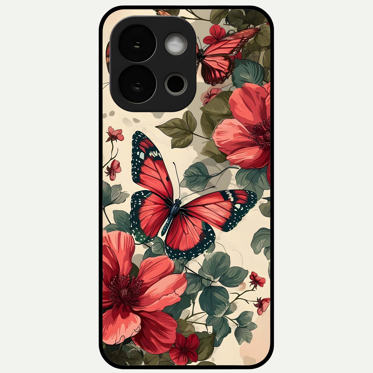  Crimson Butterfly Garden Glass Case For OnePlus 13S back cover – full design glossy printed glass finish