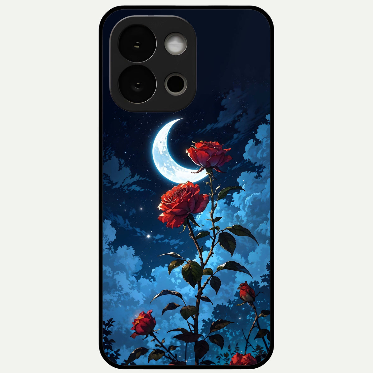  Crimson Rose Moon Glass Case For OnePlus 13S back cover – full design glossy printed glass finish