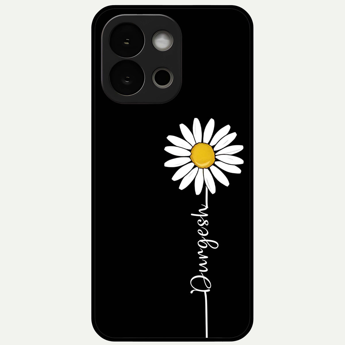  Custom Name White Flower Glass Case For OnePlus 13S back cover – full design glossy printed glass finish