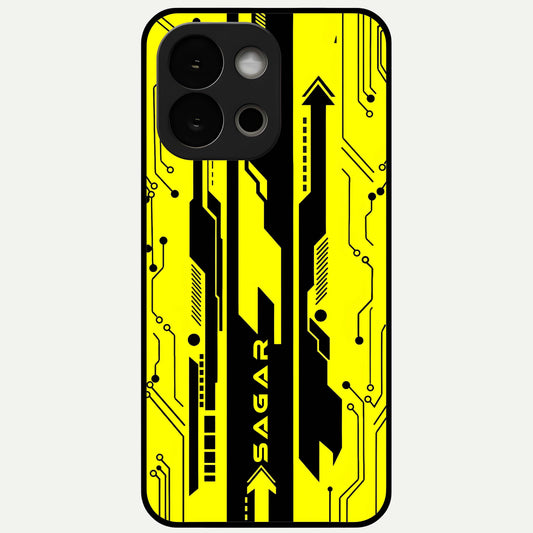  Electric Pulse CYBERPUNK Custom Name Glass Case For OnePlus 13S back cover – full design glossy printed glass finish