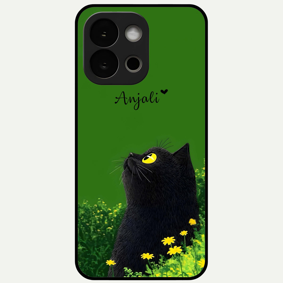  Emerald Cat Custom Name Glass Case For OnePlus 13S back cover – full design glossy printed glass finish