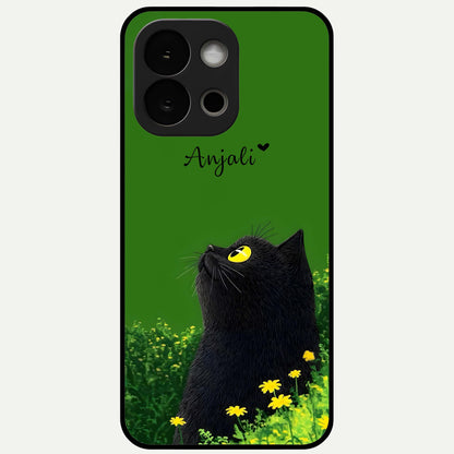  Emerald Cat Custom Name Glass Case For OnePlus 13S back cover – full design glossy printed glass finish