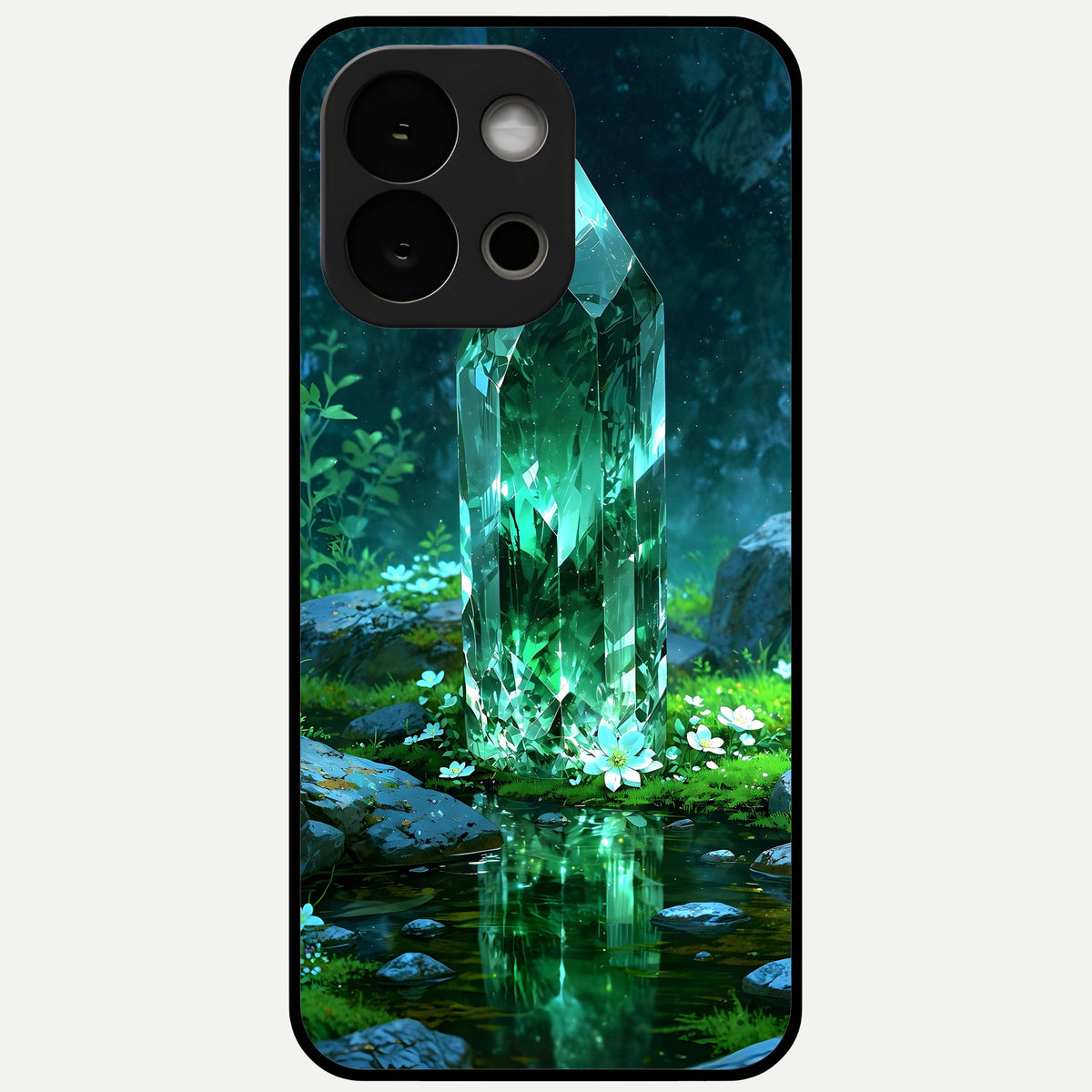  Emerald Light Crystal Glass Case For OnePlus 13S back cover – full design glossy printed glass finish