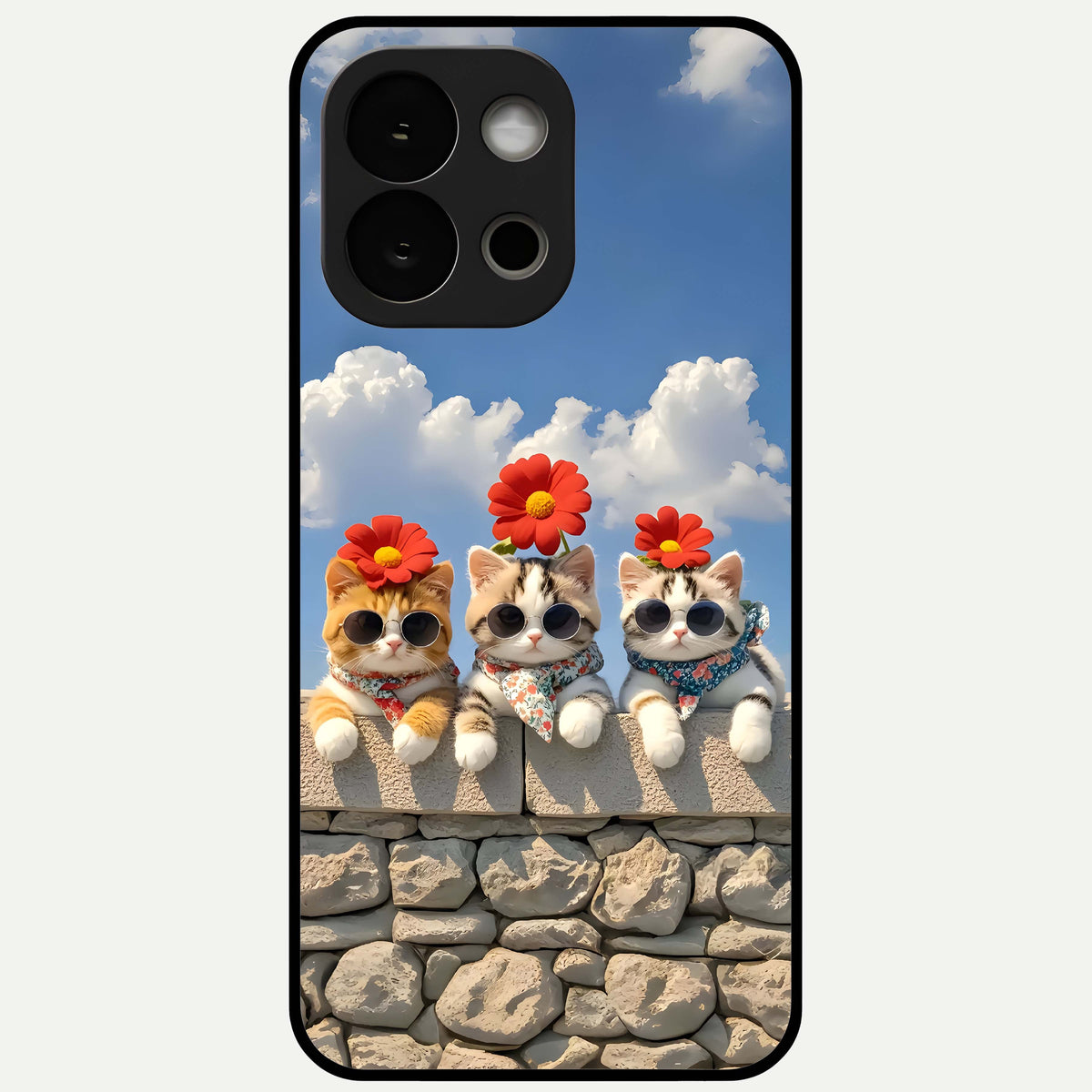  Floral Kitty Squad Glass Case For OnePlus 13S back cover – full design glossy printed glass finish