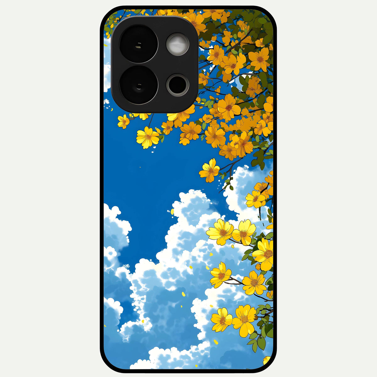  Golden Petal Sky Glass Case For OnePlus 13S back cover – full design glossy printed glass finish