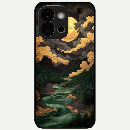  Golden River Moon Glass Case For OnePlus 13S back cover – full design glossy printed glass finish
