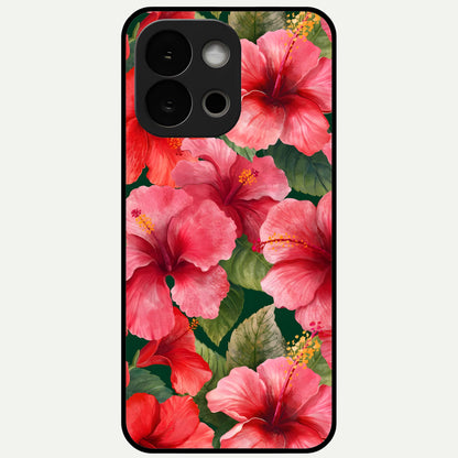 Hibiscus Pattern Glass Case For OnePlus 13S back cover – full design glossy printed glass finish