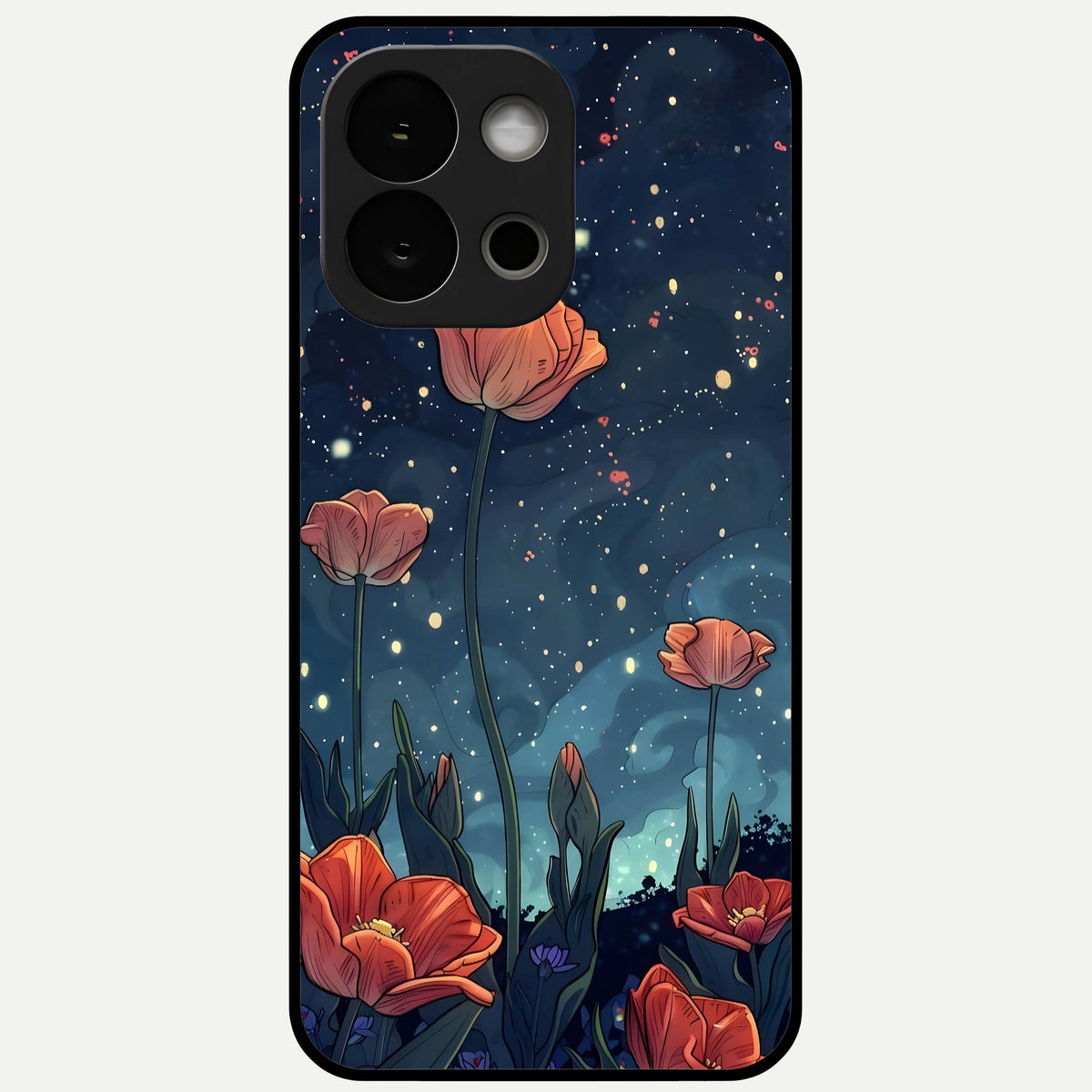  Midnight Tulip Glow Glass Case For OnePlus 13S back cover – full design glossy printed glass finish