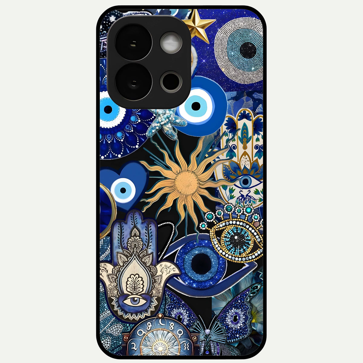  Mystic Blue Evil Eye Glass Case For OnePlus 13S back cover – full design glossy printed glass finish
