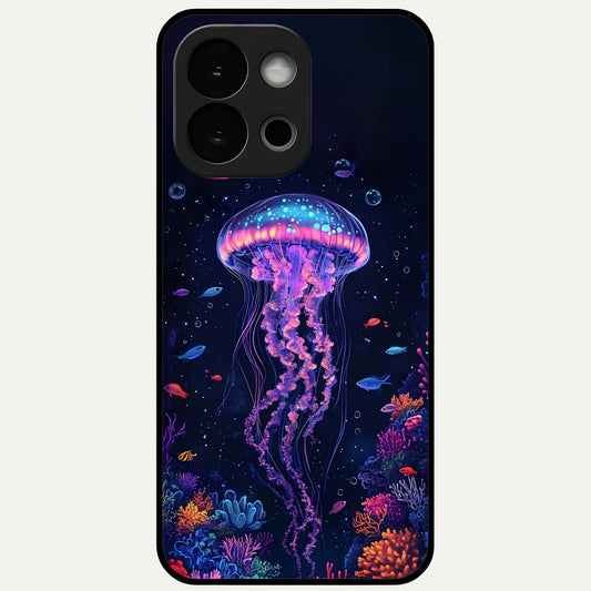  Neon Jellyfish Glass Case For OnePlus 13S back cover – full design glossy printed glass finish