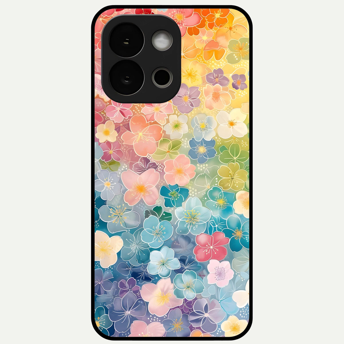  Rainbow Blossom Burst Glass Case For OnePlus 13S back cover – full design glossy printed glass finish
