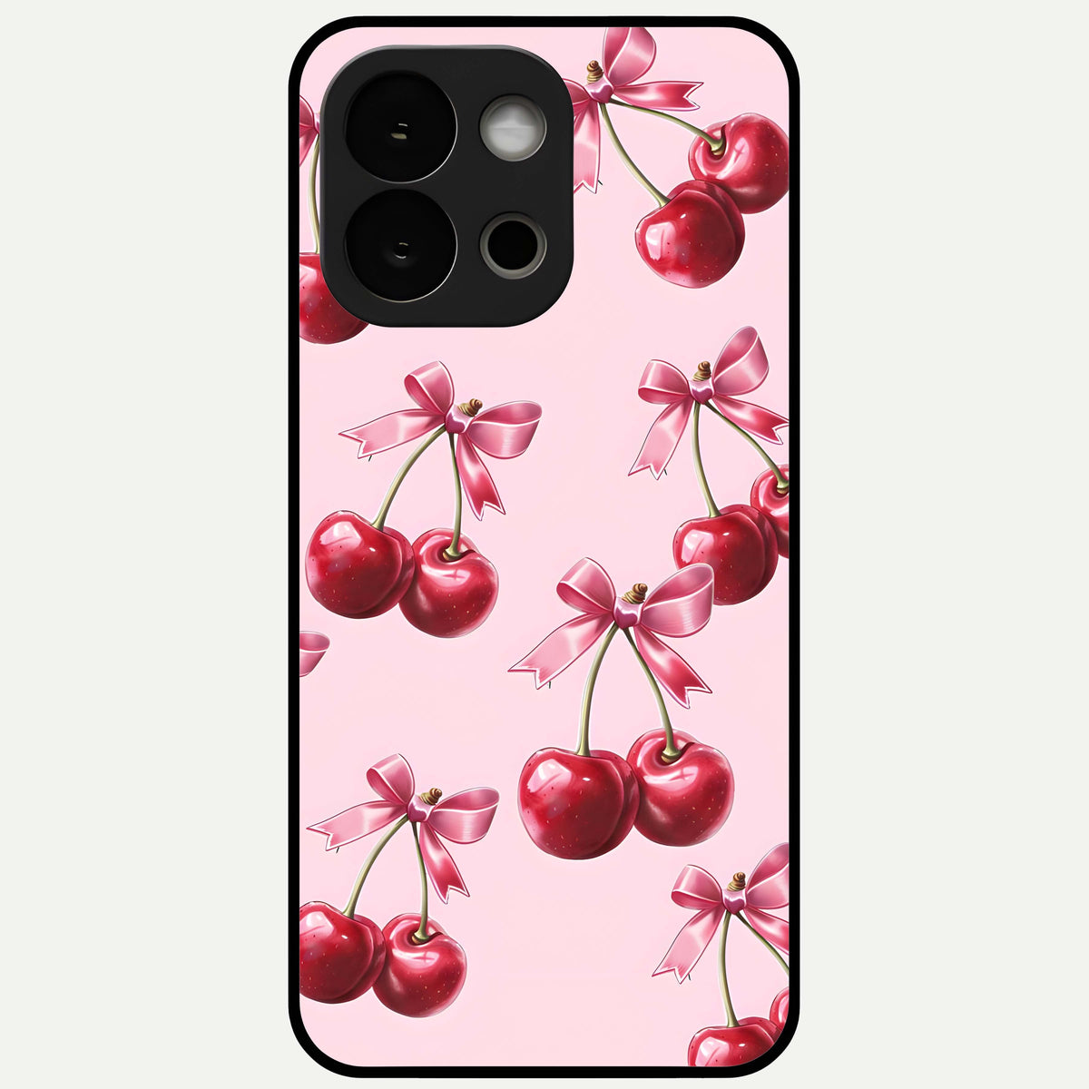  Red Cherries Pattern Glass Case For OnePlus 13S back cover – full design glossy printed glass finish