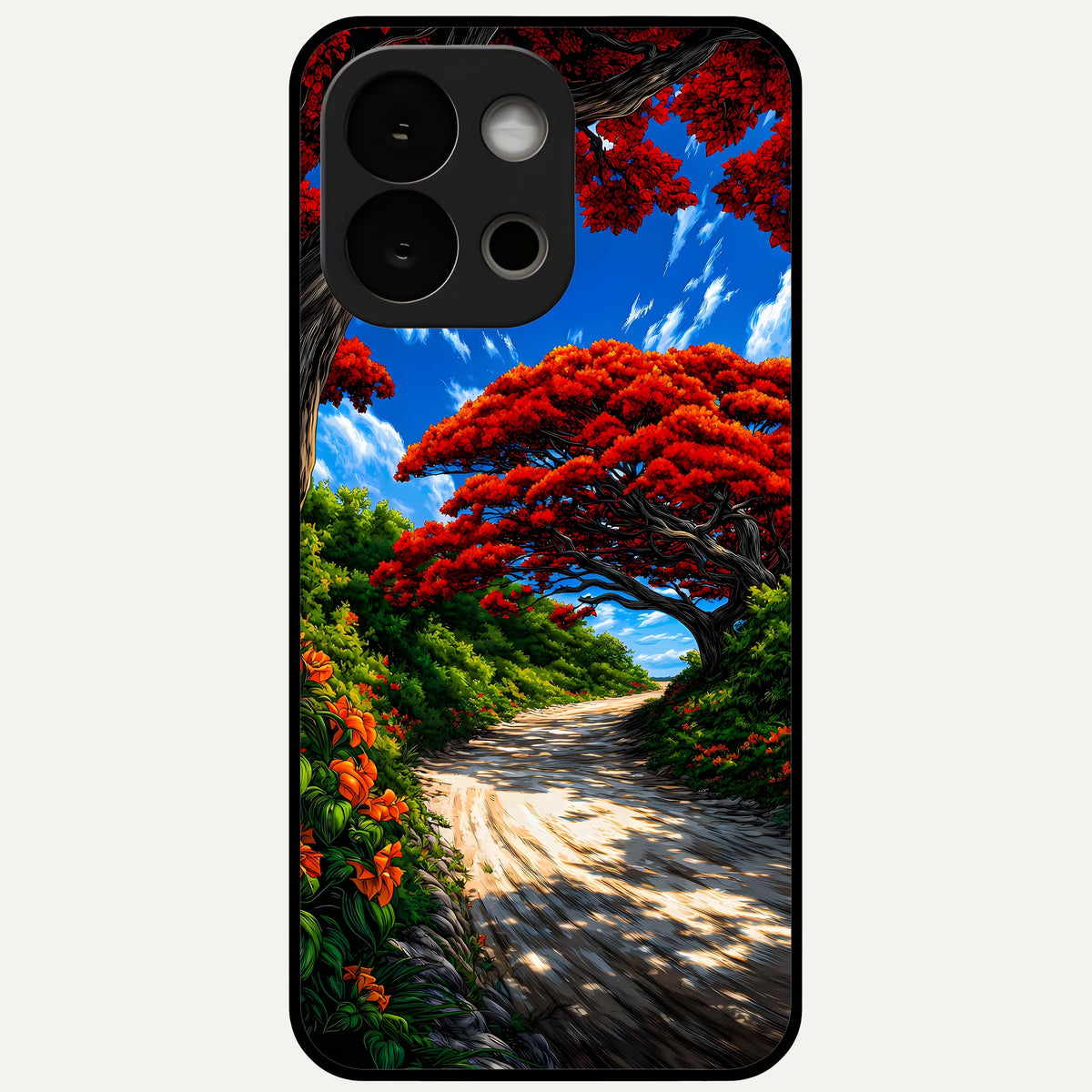  Red Trees Pathway Glass Case For OnePlus 13S back cover – full design glossy printed glass finish