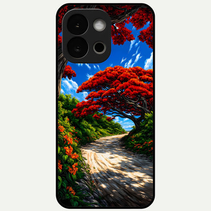  Red Trees Pathway Glass Case For OnePlus 13S back cover – full design glossy printed glass finish