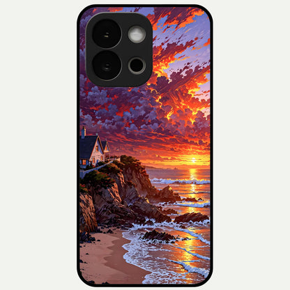  Sunset House By Sea Glass Case For OnePlus 13S back cover – full design glossy printed glass finish