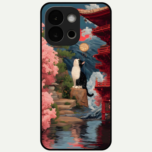 Temple Cat Scenery Glass Case For OnePlus 13S back cover – full design glossy printed glass finish