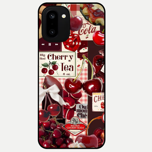  Aesthetic Cherry Tea Glass Case For Oneplus 15R back cover – full design glossy printed glass finish