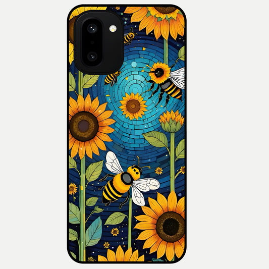 Bees And Sunflowers Glass Case For Oneplus 15R back cover – full design glossy printed glass finish