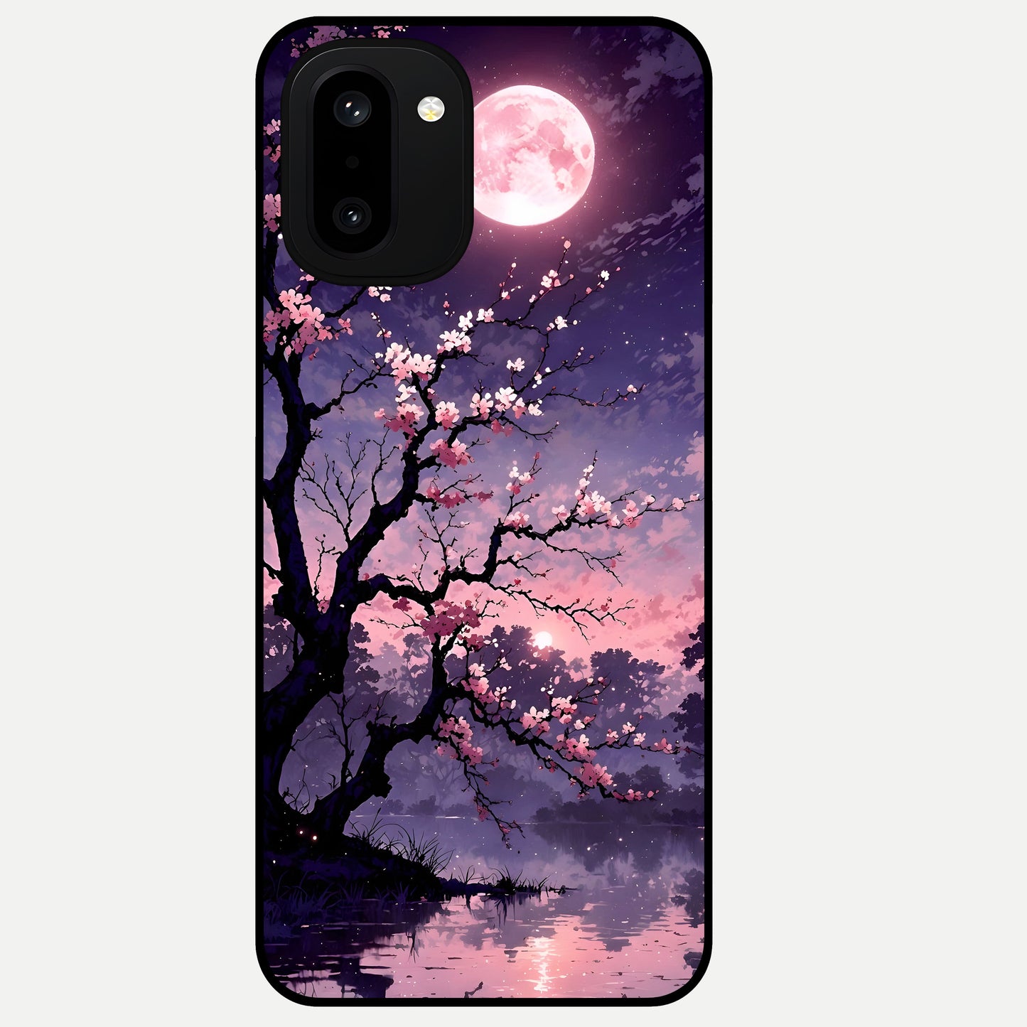  Blossom Pink Moon Glass Case For Oneplus 15R back cover – full design glossy printed glass finish