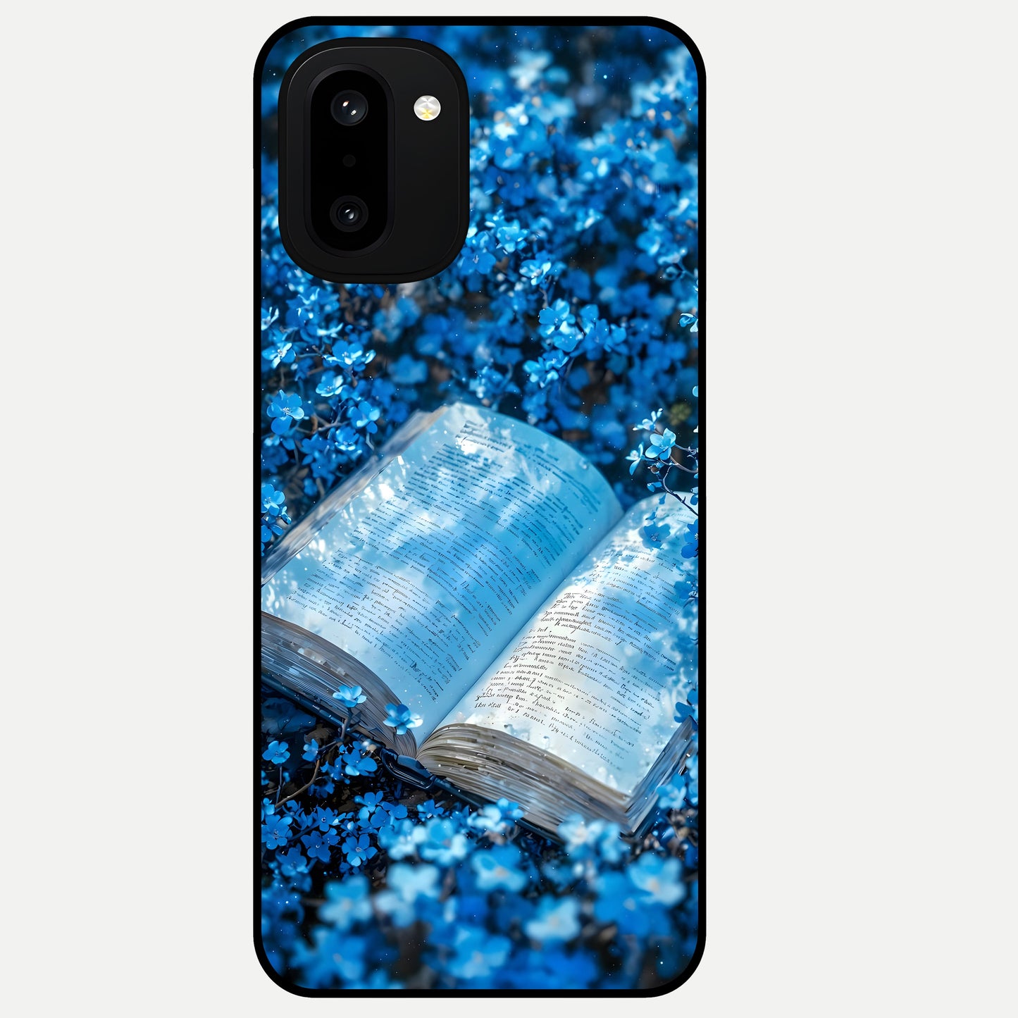  Blue Bloom Tales Glass Case For Oneplus 15R back cover – full design glossy printed glass finish