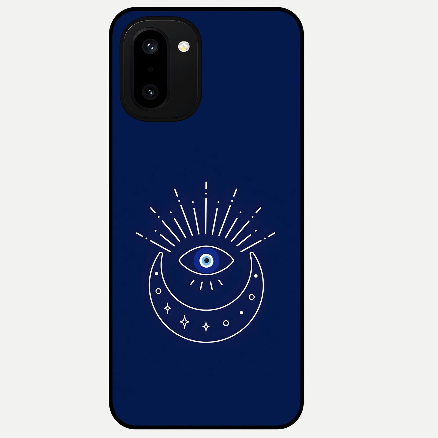  Blue Evil Eye Glass Case For Oneplus 15R back cover – full design glossy printed glass finish