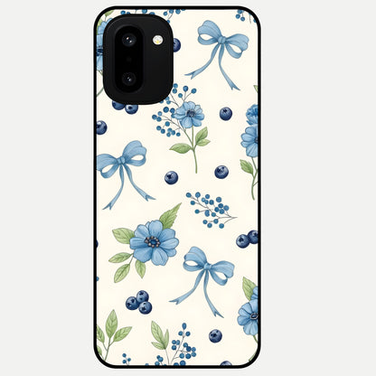  Blue Flower And Bow Glass Case For Oneplus 15R back cover – full design glossy printed glass finish