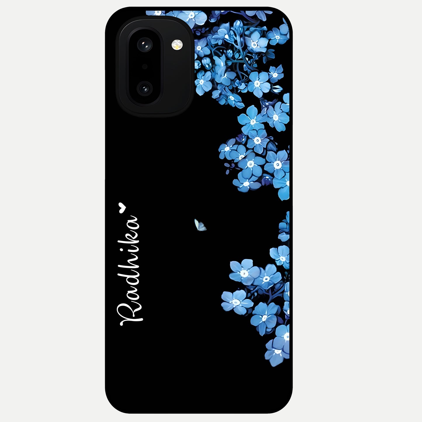  Blue Petal Dream Custom Name Glass Case For Oneplus 15R back cover – full design glossy printed glass finish