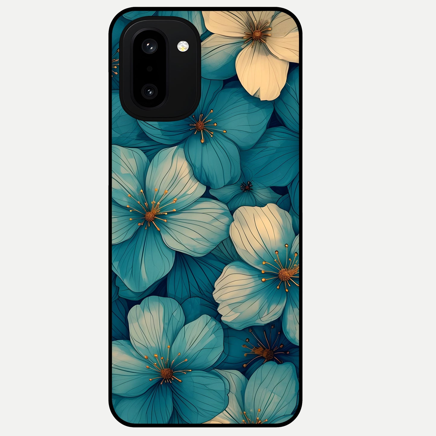  Blue Shade Floral Glass Case For Oneplus 15R back cover – full design glossy printed glass finish