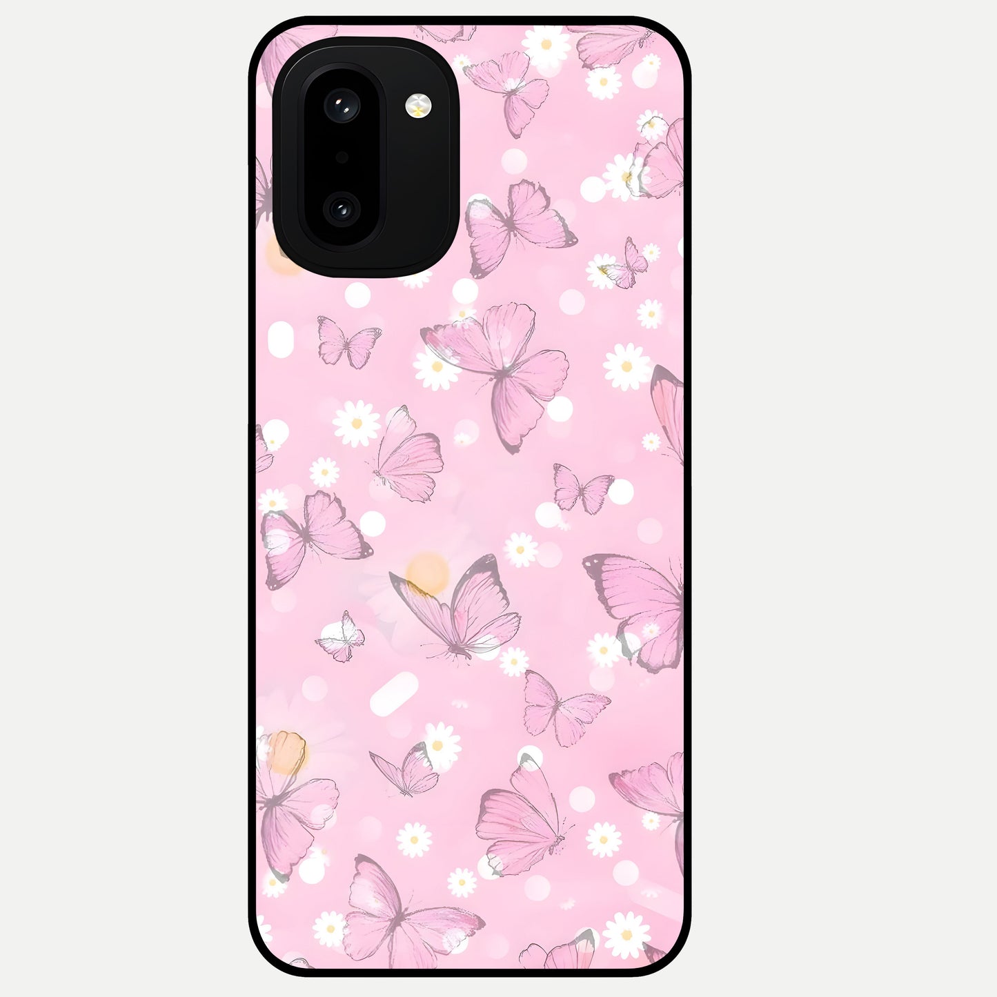  Blush Butterfly Garden Glass Case For Oneplus 15R back cover – full design glossy printed glass finish