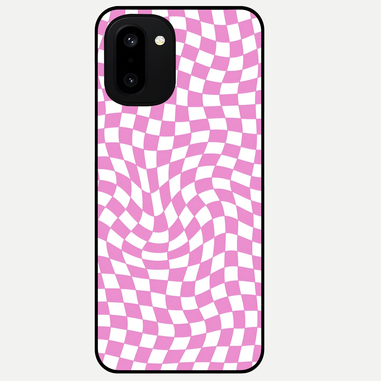  Bubblegum Check Wave Glass Case For Oneplus 15R back cover – full design glossy printed glass finish