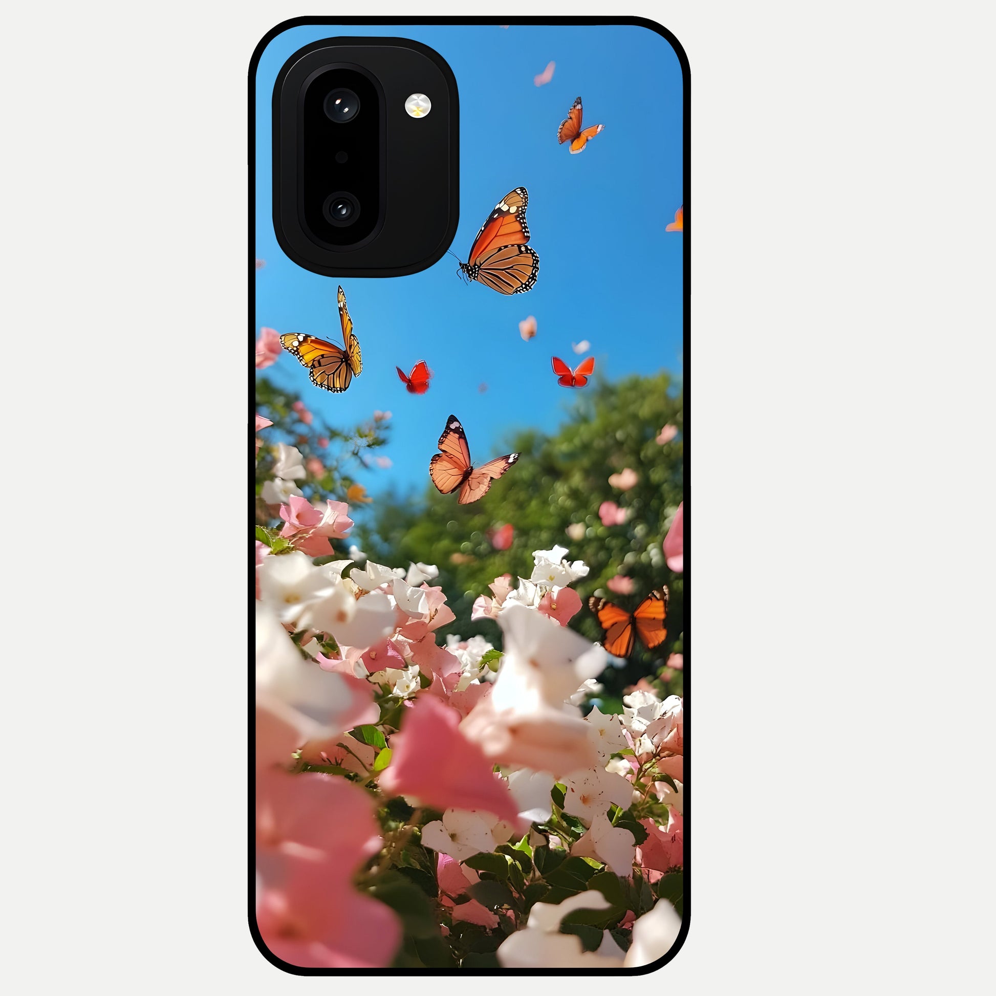  Butterflies In Bloom Sky Glass Case For Oneplus 15R back cover – full design glossy printed glass finish