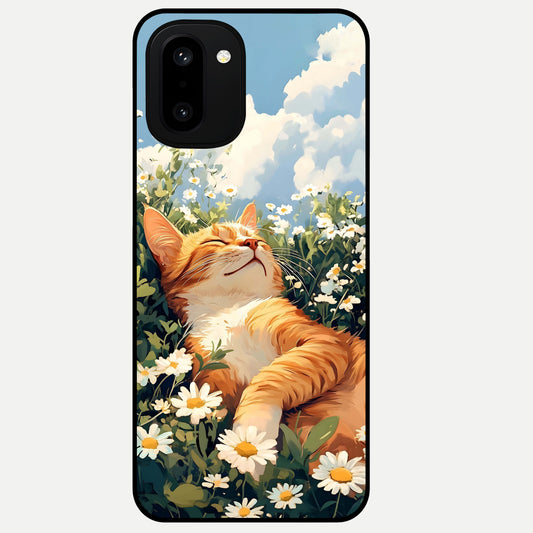  Cat And Flowers View Glass Case For Oneplus 15R back cover – full design glossy printed glass finish