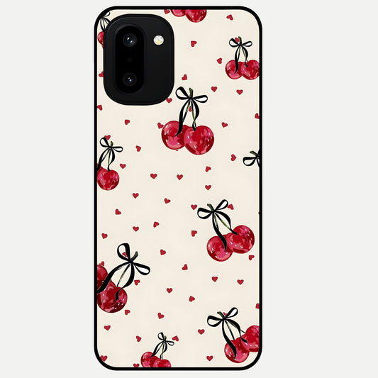  Cherry Heart Bow Glass Case For Oneplus 15R back cover – full design glossy printed glass finish