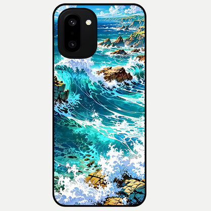  Coastal Blue Waves Glass Case For Oneplus 15R back cover – full design glossy printed glass finish