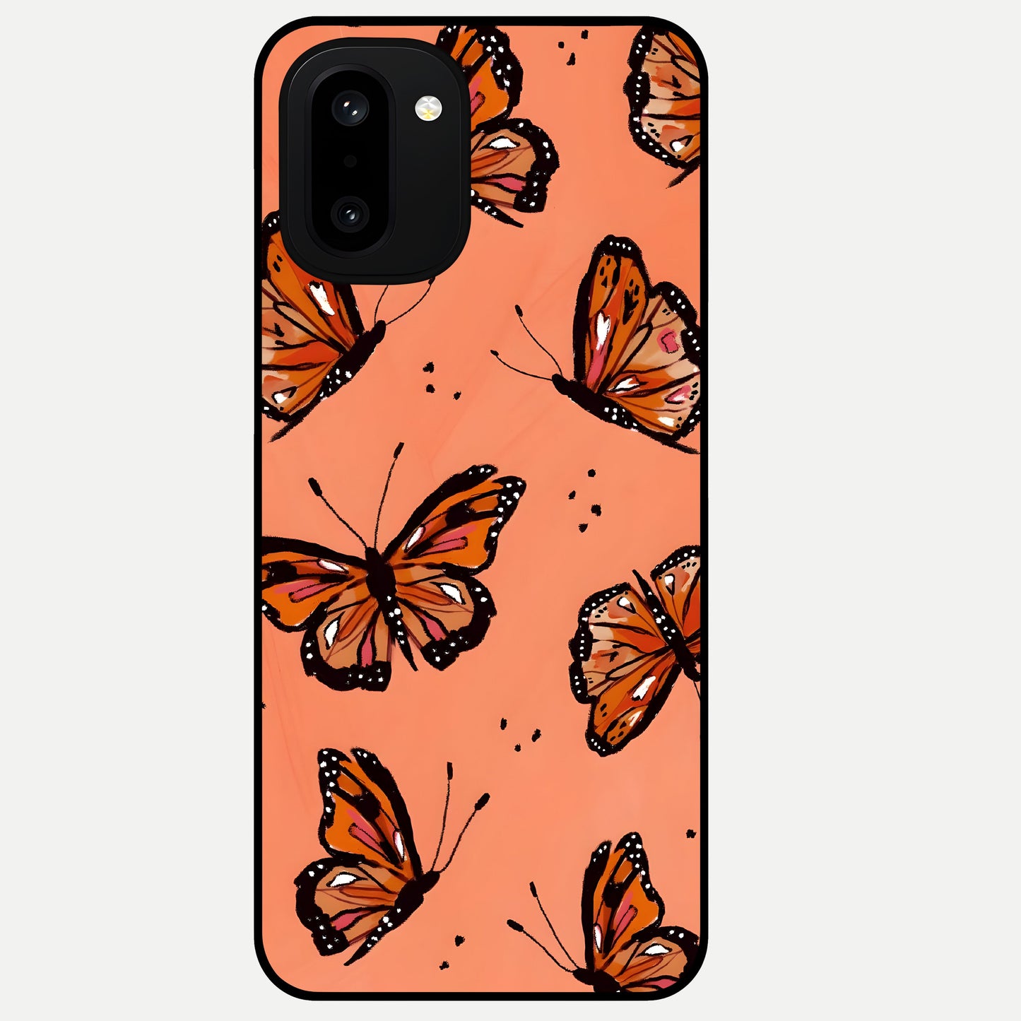  Coral Wing Butterfly Glass Case For Oneplus 15R back cover – full design glossy printed glass finish