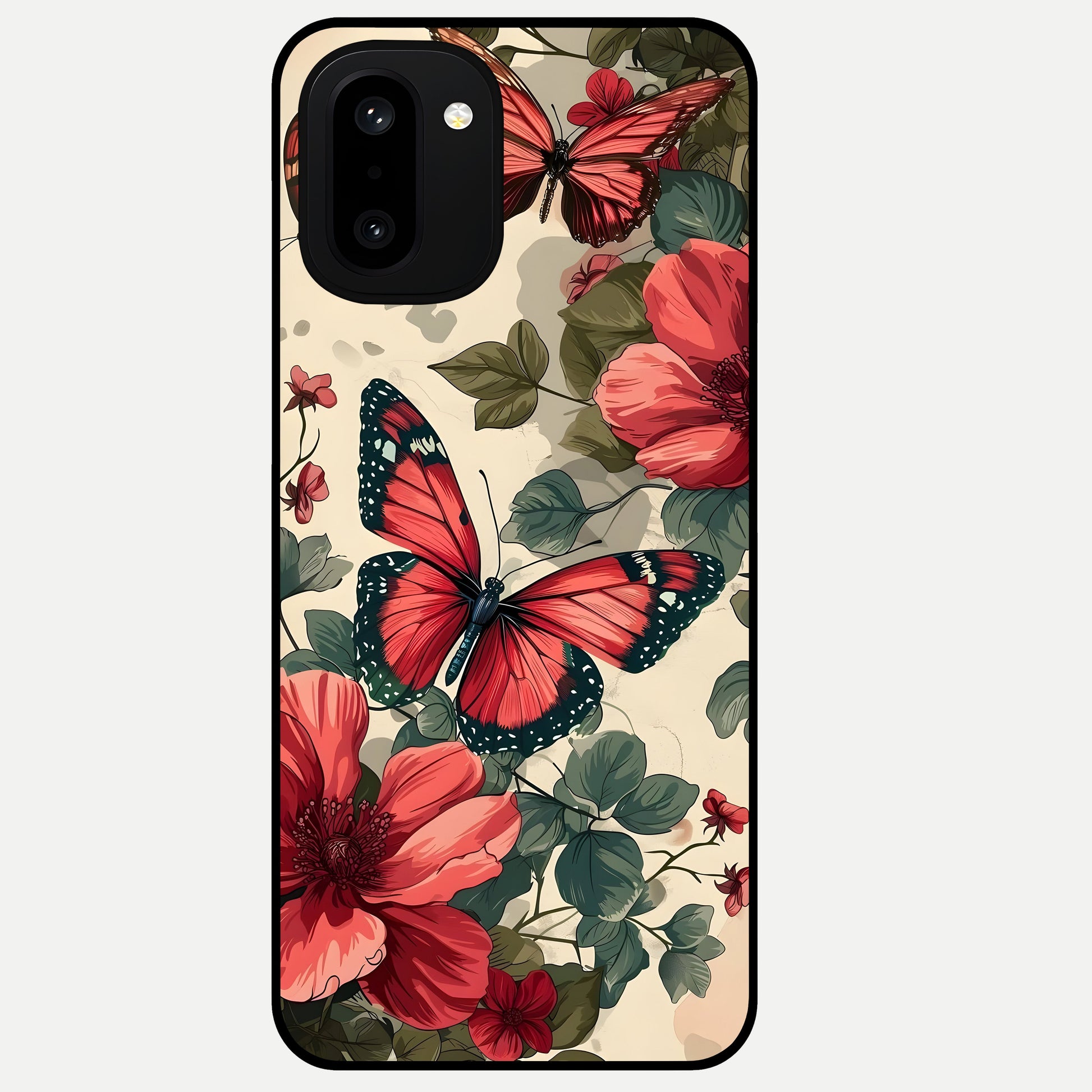  Crimson Butterfly Garden Glass Case For Oneplus 15R back cover – full design glossy printed glass finish