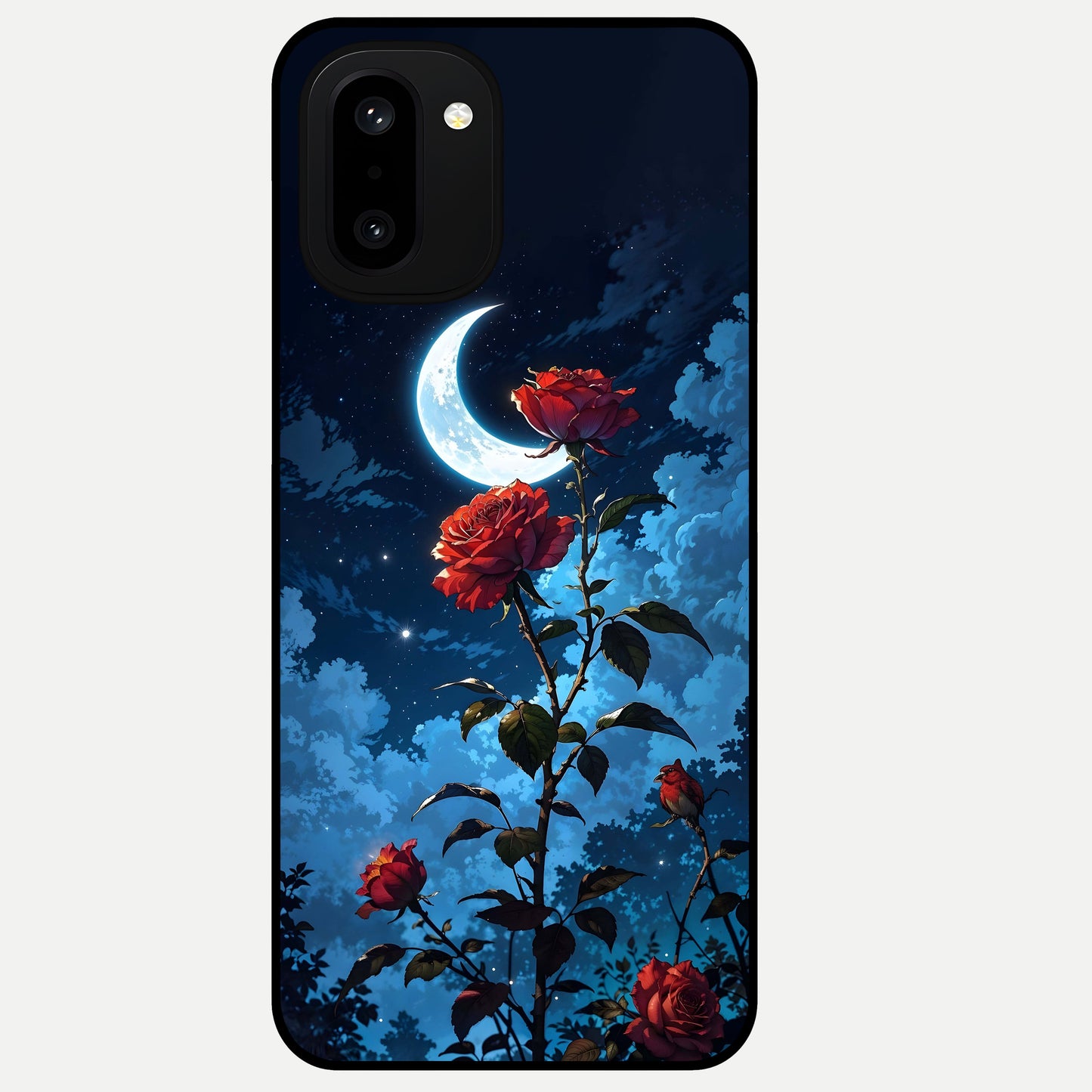  Crimson Rose Moon Glass Case For Oneplus 15R back cover – full design glossy printed glass finish
