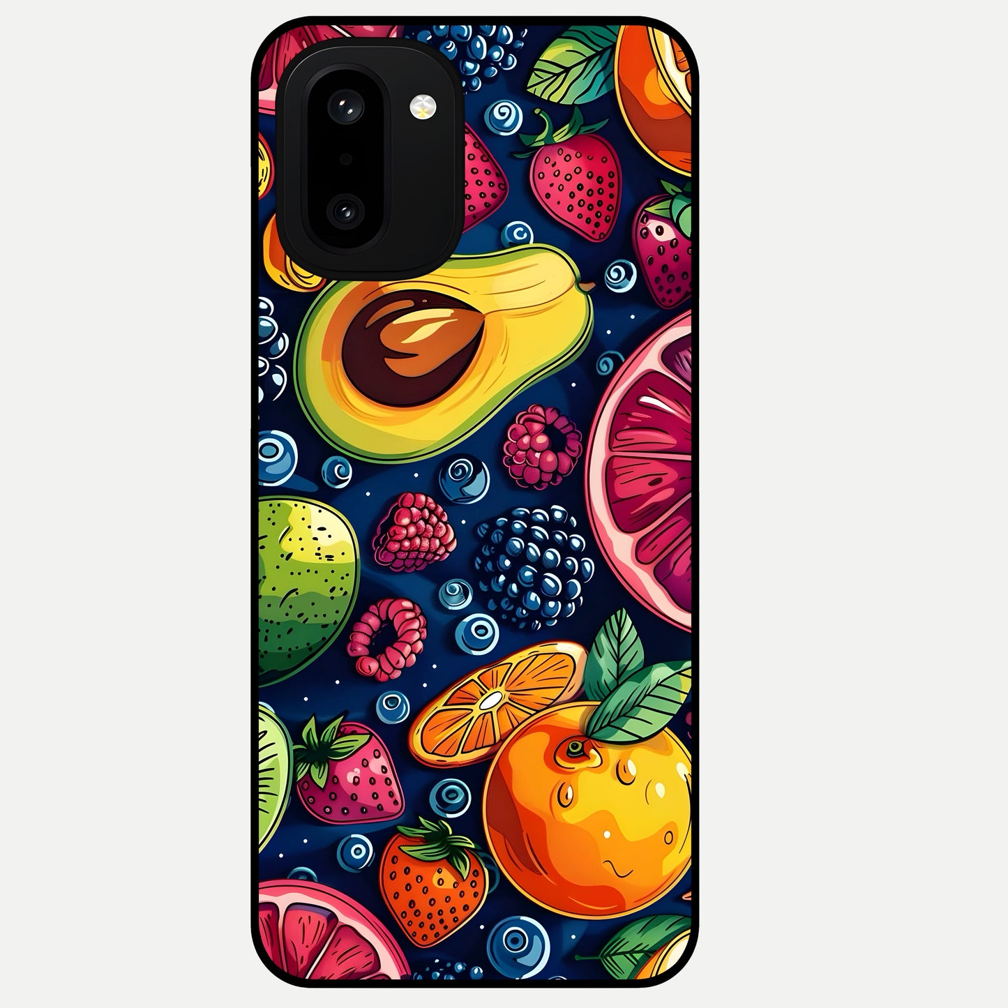  Cute Fruits Art Glass Case For Oneplus 15R back cover – full design glossy printed glass finish