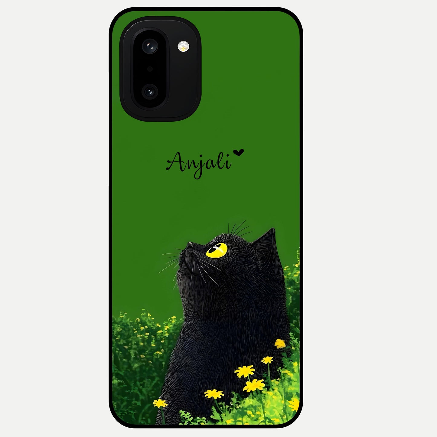  Emerald Cat Custom Name Glass Case For Oneplus 15R back cover – full design glossy printed glass finish