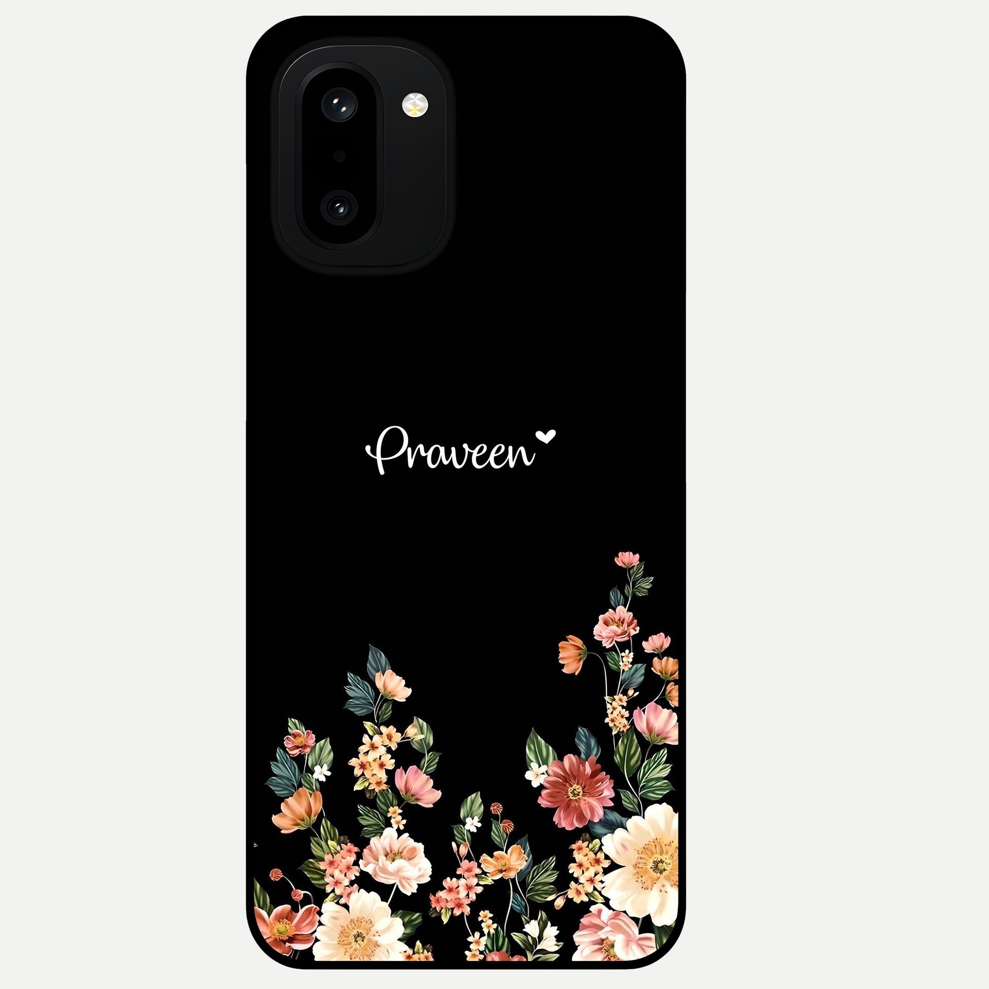  Floral Design Personalized Custom Name Glass Case For Oneplus 15R back cover – full design glossy printed glass finish