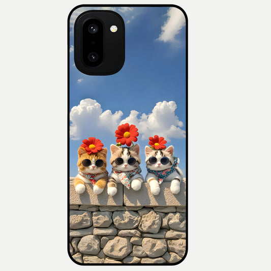  Floral Kitty Squad Glass Case For Oneplus 15R back cover – full design glossy printed glass finish