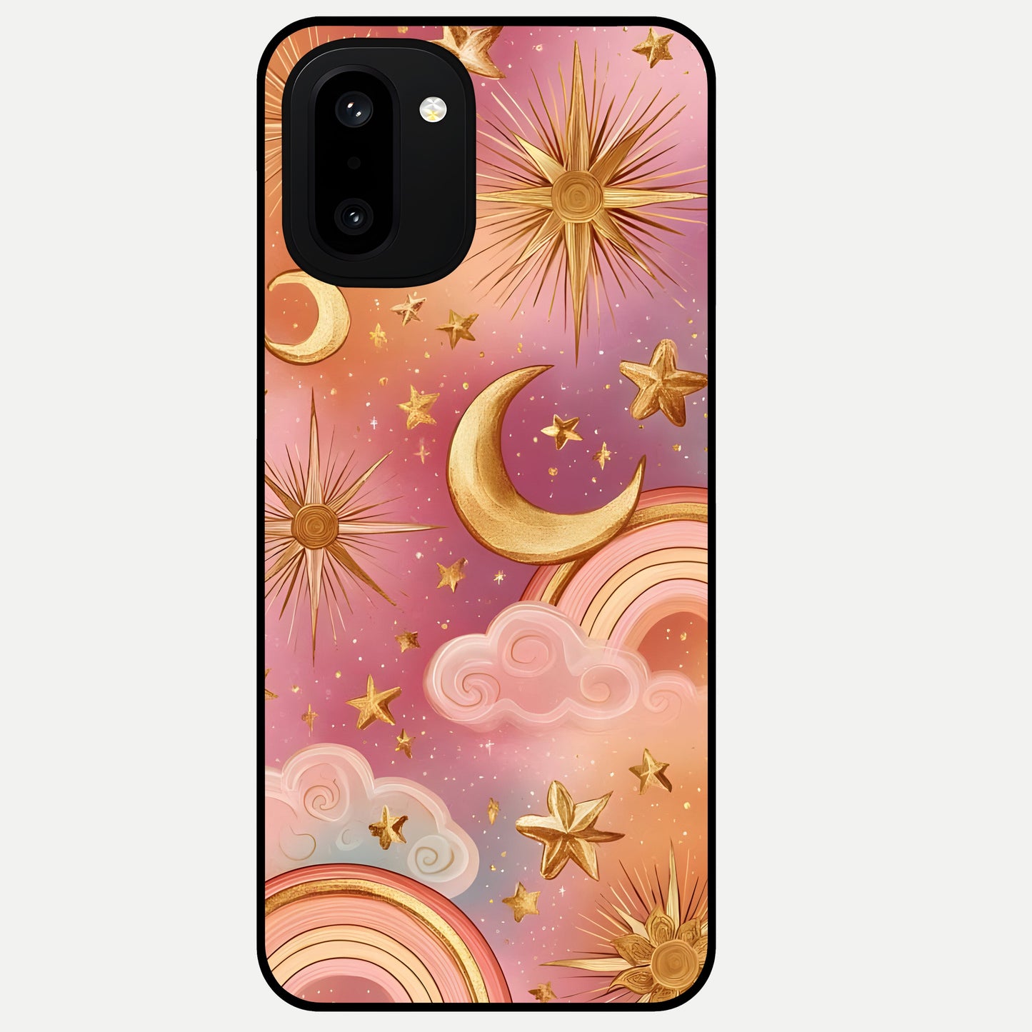 Golden Celestial Dreams Glass Case For Oneplus 15R back cover – full design glossy printed glass finish